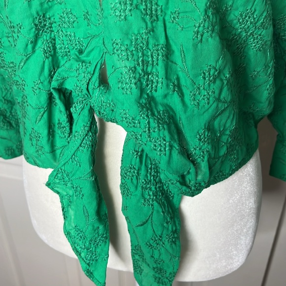 Zara Bright Green st Patrick’s Embroidered Stitch Boho Top - Picture 4 of 11